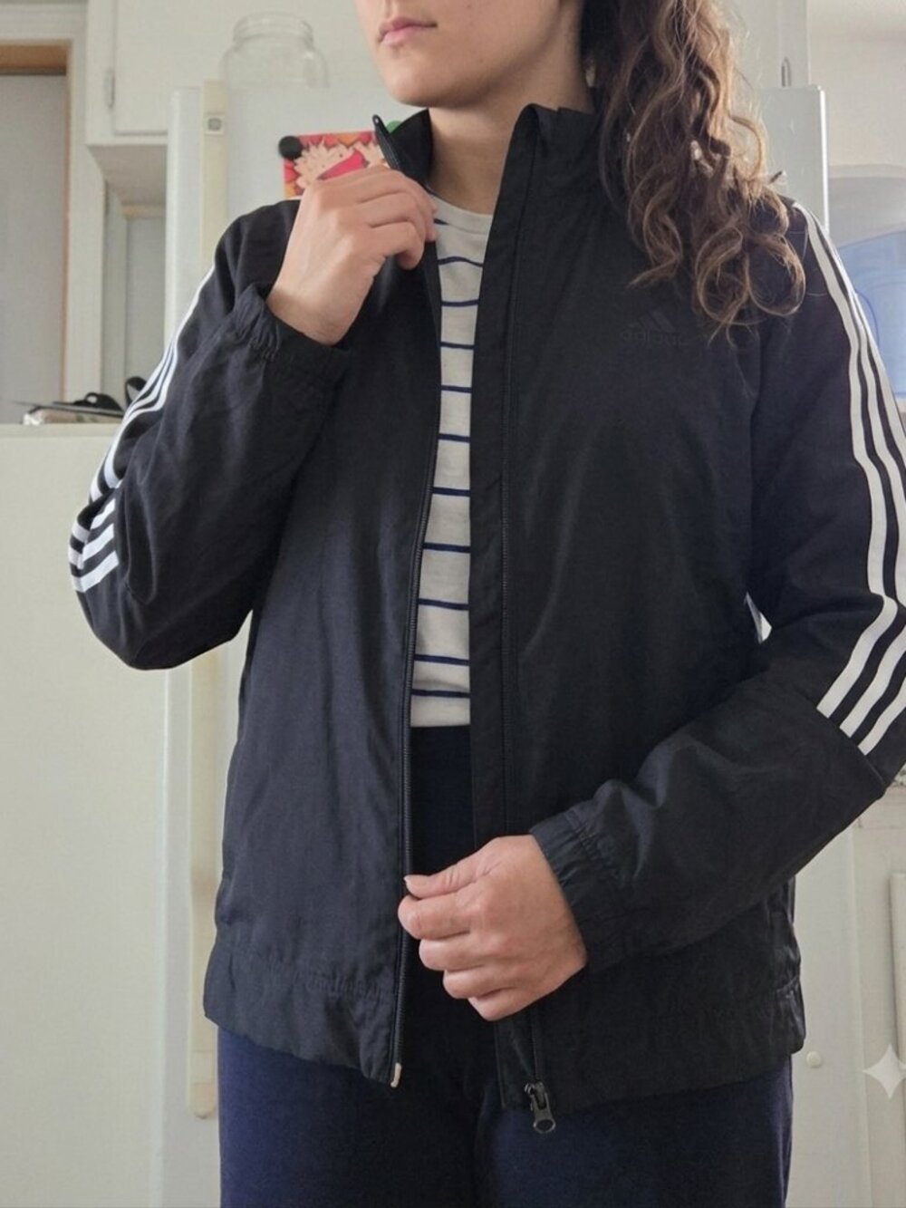 Classic adidas track jacket with three white stripes black m lightweight
